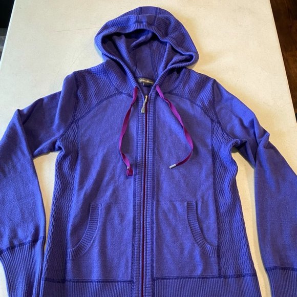 Eddie Bauer Women's Zip Up Sweater w/ Hood Purple Colored Medium - Picture 1 of 10